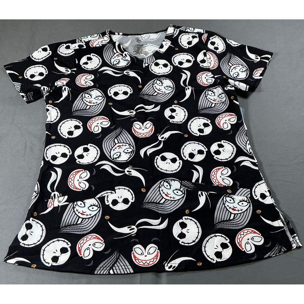 Disney Nightmare Before Christmas Scrub Top Jack Sally Zero Black NSQ010BUAWT S